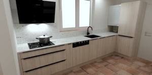 Plan 3D cuisine sur mesure Burger Tyrosse Zabal Menuiseries