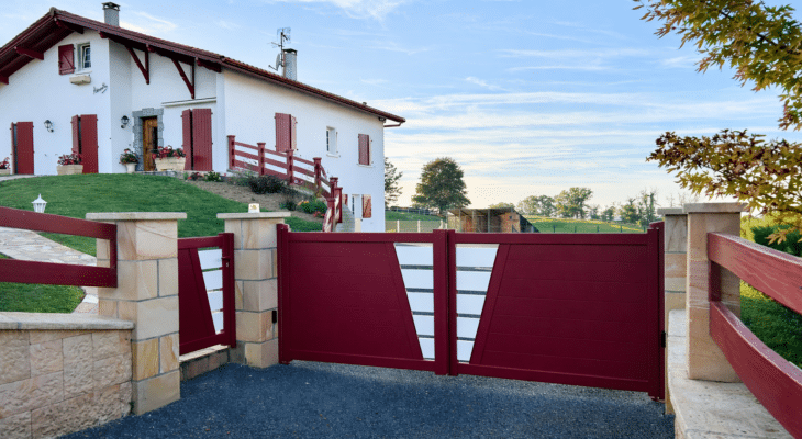 Portail aluminium rouge et blanc Cadiou à Hasparren